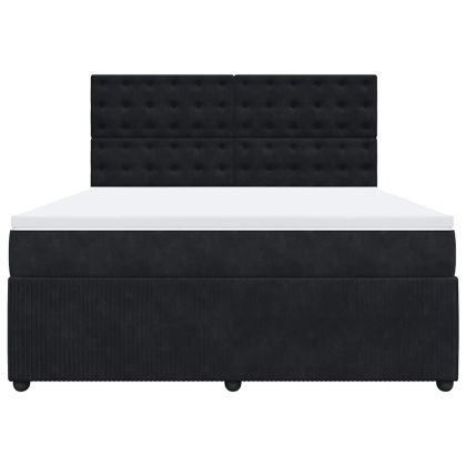Боксспринг легло с матрак, черно, 180x200 см, кадифе