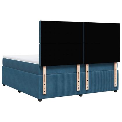 Боксспринг легло с матрак, синьо, 180x200 см, кадифе