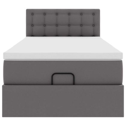 Османска легло с матраци&LED, сиво, 90x200 см, изкуствена кожа