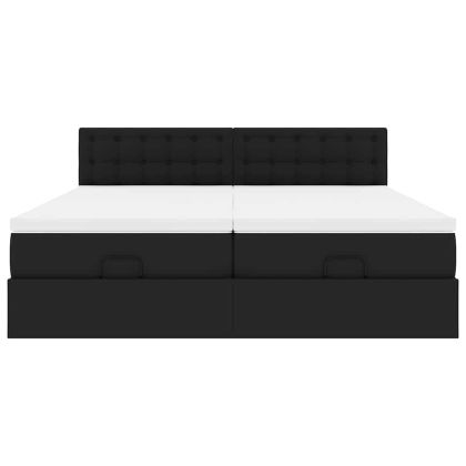 Османска легло с матраци&LED, черно, 180x200см, изкуствена кожа