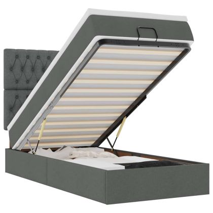 Османска легло с матрак и LED, тъмносиво, 80x200 см, плат