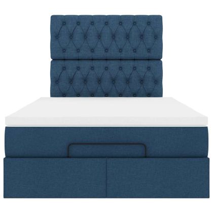 Османска легло с матрак и LED, синьо, 120x200 см, плат