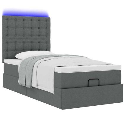 Османска легло с матрак и LED, тъмносиво, 90x200 см, плат