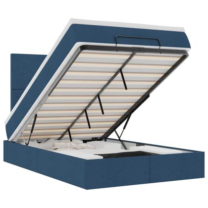 Османска легло с матрак и LED, синьо, 120x200 см, плат