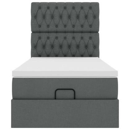 Османска легло с матрак и LED, тъмносиво, 100x200 см, плат