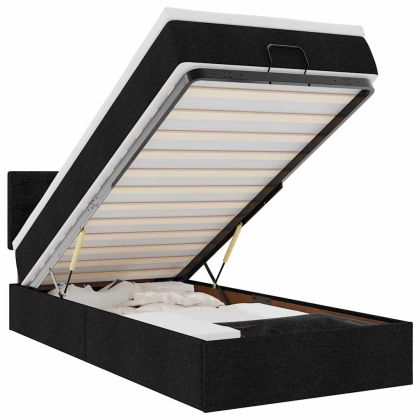 Османска легло с матрак и LED, черно, 90x200 см, плат