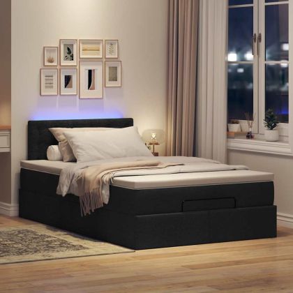 Османска легло с матрак и LED, черно, 120x200 см, плат