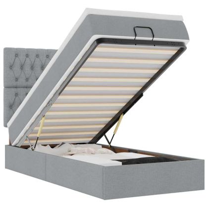 Османска легло с матрак и LED, светлосиво, 90x200 см, плат