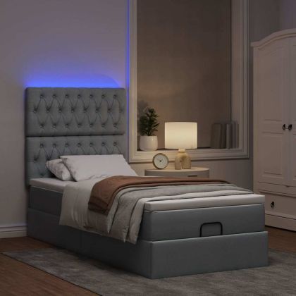 Османска легло с матрак и LED, светлосиво, 90x200 см, плат
