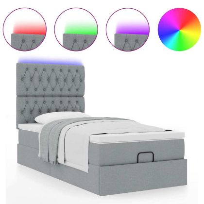 Османска легло с матрак и LED, светлосиво, 90x200 см, плат