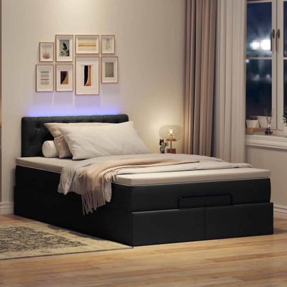 Османска легло с матрак и LED, черно, 120x190 см, плат