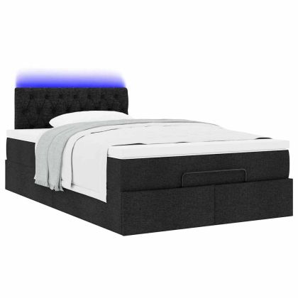 Османска легло с матрак и LED, черно, 120x190 см, плат