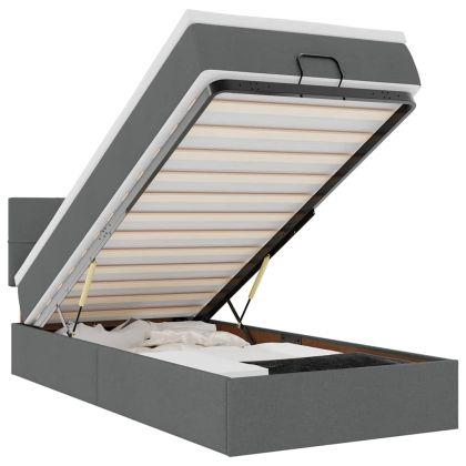 Османска легло с матрак и LED, тъмносиво, 90x200 см, плат