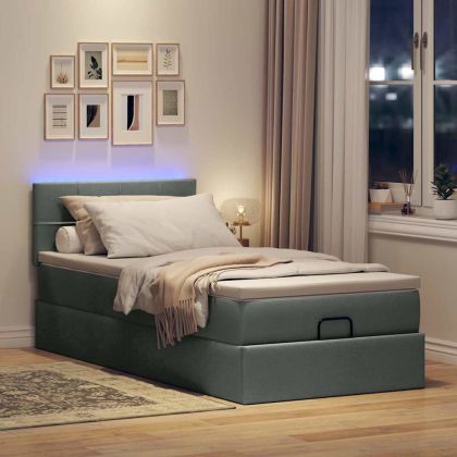 Османска легло с матрак и LED, тъмносиво, 90x200 см, плат