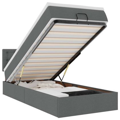Османска легло с матрак и LED, тъмносиво, 100x200 см, плат