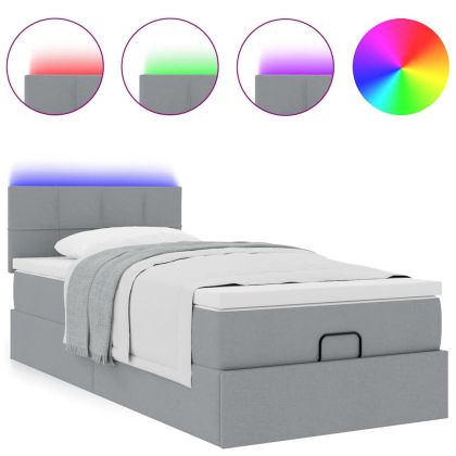 Османска легло с матрак и LED, светлосиво, 100x200 см, плат