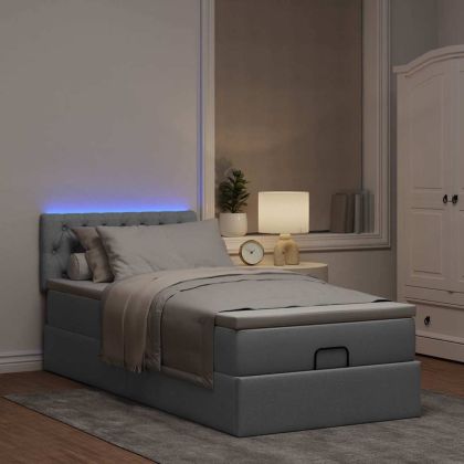 Османска легло с матрак и LED, светлосиво, 90x200 см, плат