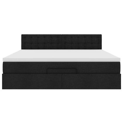 Османска легло с матрак и LED, черно, 160x200 см, плат