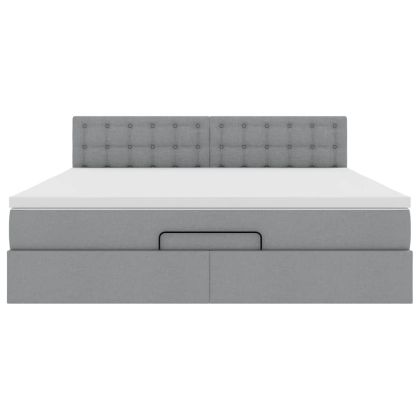 Османска легло с матрак и LED, светлосиво, 160x200 см, плат
