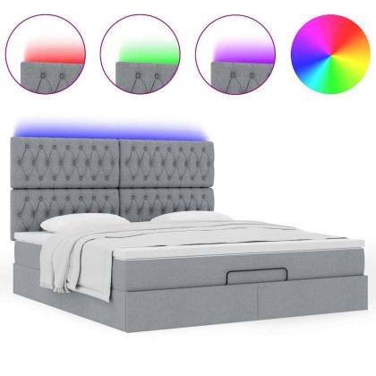 Османска легло с матрак и LED, светлосиво, 160x200 см, плат