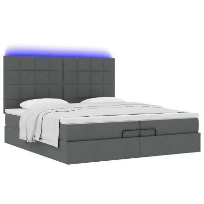 Османска легло с матрак и LED, тъмносиво, 200x200 см, плат