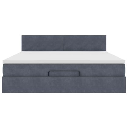 Османска легло с матрак и LED, тъмносиво, 160x200 см, кадифе