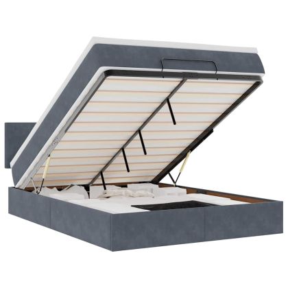 Османска легло с матрак и LED, тъмносиво, 140x190 см, кадифе