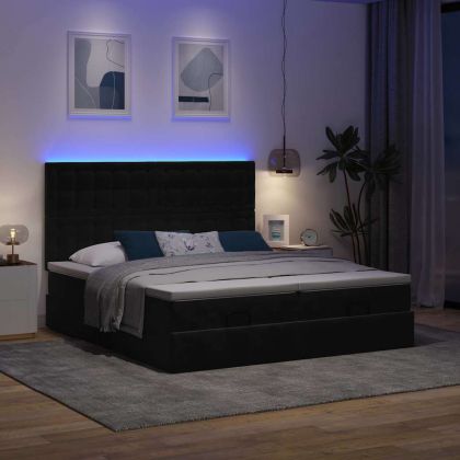 Османска легло с матраци и LED, черно, 200x200 см, кадифе