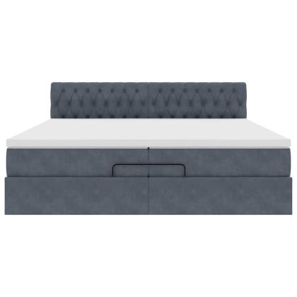 Османска легло с матраци и LED, тъмносиво, 200x200 см, кадифе