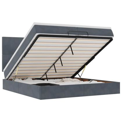 Османска легло с матраци и LED, тъмносиво, 200x200 см, кадифе