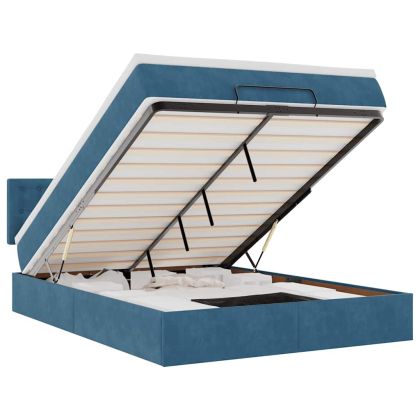 Османска легло с матрак и LED, тъмносиньо, 140x200 см, кадифе