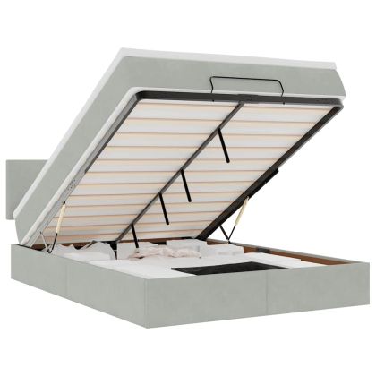 Османска легло с матрак и LED, светлосиво, 140x200 см, кадифе