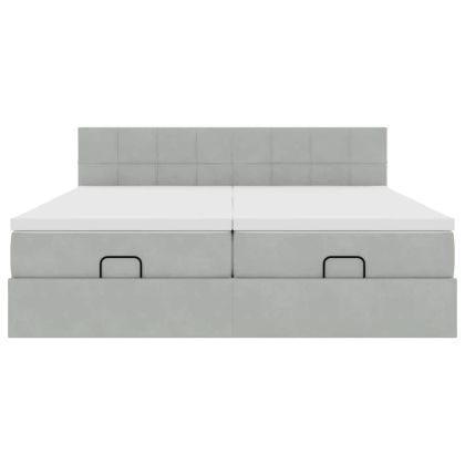 Османска легло с матраци и LED, светлосиво, 180x200 см, кадифе