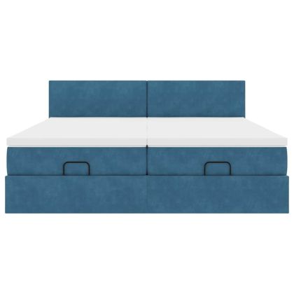 Османска легло с матраци и LED, тъмносиньо, 180x200 см, кадифе