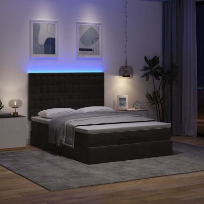 Османска легло с матраци и LED, черно, 140x190 см, кадифе