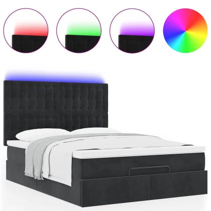 Османска легло с матраци и LED, черно, 140x190 см, кадифе