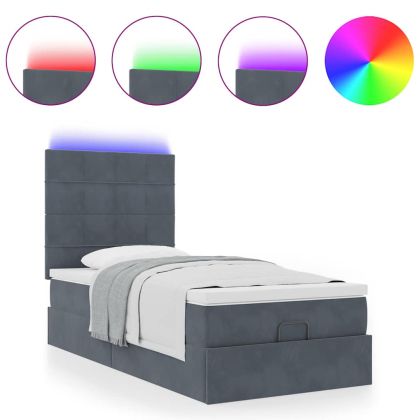 Османска легло с матраци и LED, тъмносиво, 100x200 см, кадифе