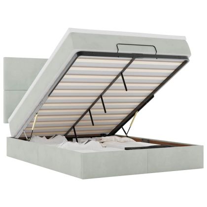 Османска легло с матраци и LED, светлосиво, 140x200 см, кадифе