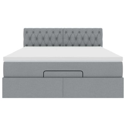 Османско легло с матрак & Светодиоди Светло сиво 140x190cm Плат