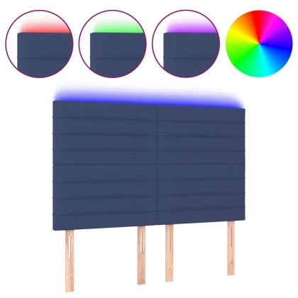 LED горна табла за легло, синя, 144x5x118/128 см, плат