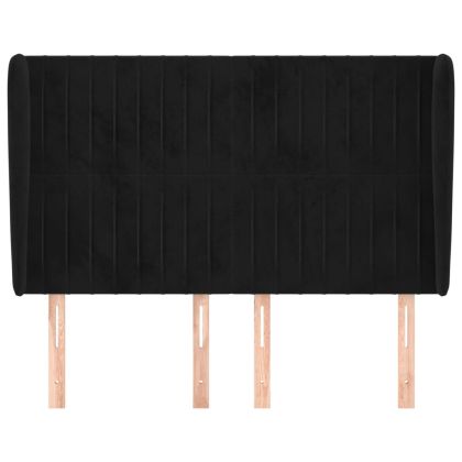 Горна табла за легло с уши, черна, 147 x 23 x 118/128 см кадифе