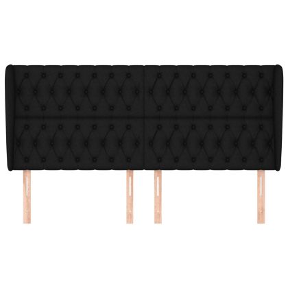 Горна табла за легло с уши, черна, 183x23x118/128 см, плат