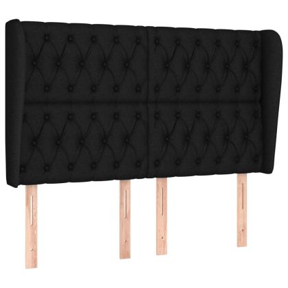 Горна табла за легло с уши, черна, 147 x 23 x 118/128 см, плат