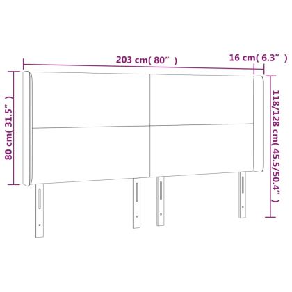 Горна табла за легло с уши, черна, 203x16x118/128 см, плат