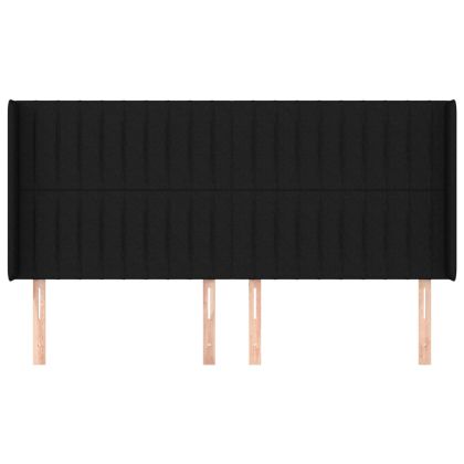 Горна табла за легло с уши, черна, 183x16x118/128 см, плат