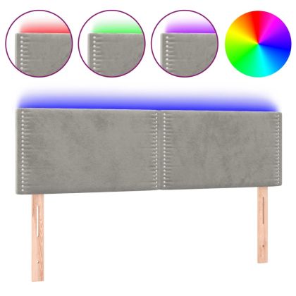 LED горна табла за легло, светлосива, 144x5x78/88 см, кадифе