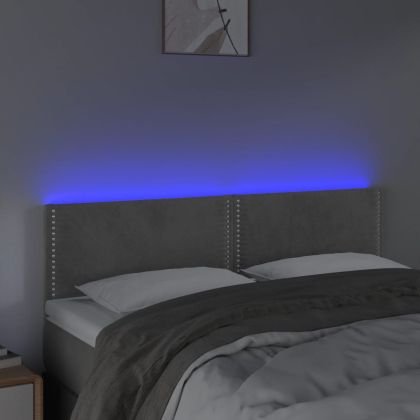 LED горна табла за легло, светлосива, 144x5x78/88 см, кадифе