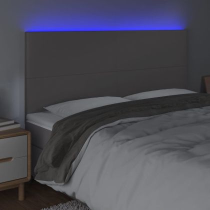 LED горна табла за легло, сива, 160x5x118/128см изкуствена кожа