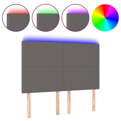 LED горна табла за легло,сива,144x5x118/128 см, изкуствена кожа