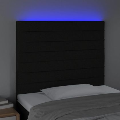 LED горна табла за легло, черна, 100x5x118/128 см, плат